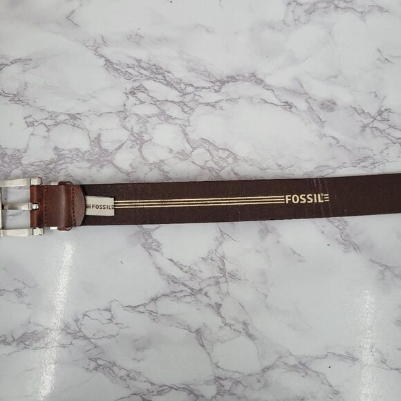 Fossil Men's Brown Leather Belt Silver Toned Buckle - Picture 4 of 13